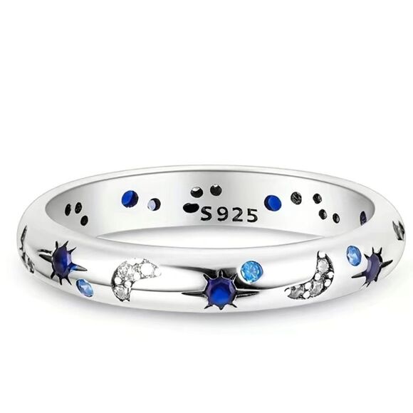 NEW Celestial 925 Sterling Silver Ring Moons Stars Zircon Sizes 6 7 9 - Picture 1 of 2